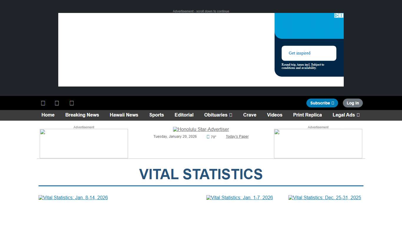 Hawaii Vital Statistics | Honolulu Star-Advertiser